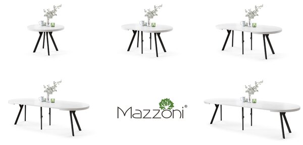 Mazzoni EXPANSO Fehér Matt/fekete lábak - LOFT/IPARI STÍLUSÚ 310 cm-re BŐVÍTHETŐ NAGY KEREK ASZTAL Ø110 Y LÁBAKKAL