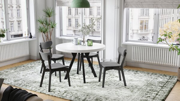 Mazzoni EXPANSO Fehér Matt/fekete lábak - LOFT/IPARI STÍLUSÚ 310 cm-re BŐVÍTHETŐ NAGY KEREK ASZTAL Ø110 Y LÁBAKKAL