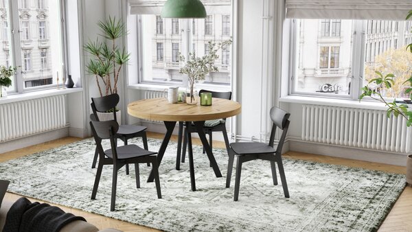 Mazzoni EXPANSO Artisan Tölgy/fekete lábak - LOFT/IPARI STÍLUSÚ 310 cm-re BŐVÍTHETŐ NAGY KEREK ASZTAL Ø110 Y LÁBAKKAL