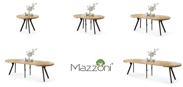 Mazzoni EXPANSO Artisan Tölgy/fekete lábak - LOFT/IPARI STÍLUSÚ 310 cm-re BŐVÍTHETŐ NAGY KEREK ASZTAL Ø110 Y LÁBAKKAL