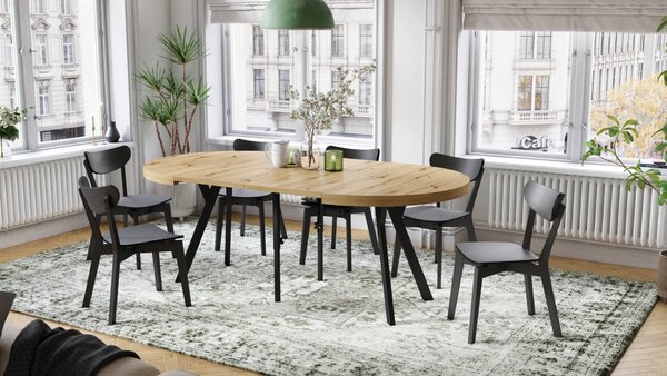 Mazzoni EXPANSO Artisan Tölgy/fekete lábak - LOFT/IPARI STÍLUSÚ 310 cm-re BŐVÍTHETŐ NAGY KEREK ASZTAL Ø110 Y LÁBAKKAL
