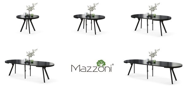 Mazzoni EXPANSO Fekete Matt/fekete lábak - LOFT/IPARI STÍLUSÚ 310 cm-re BŐVÍTHETŐ NAGY KEREK ASZTAL Ø110 Y LÁBAKKAL