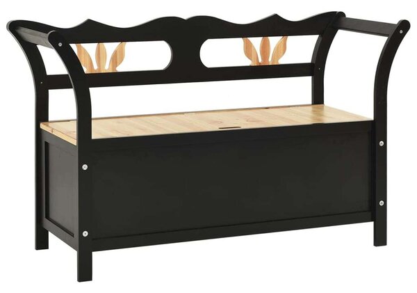 VidaXL Fenyőfa Pad Tárolóval - Fekete - 107x45x75,5 cm