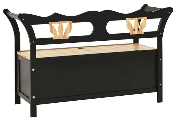 VidaXL Fenyőfa Pad Tárolóval - Fekete - 107x45x75,5 cm