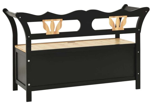 VidaXL Fenyőfa Pad Tárolóval - Fekete - 107x45x75,5 cm