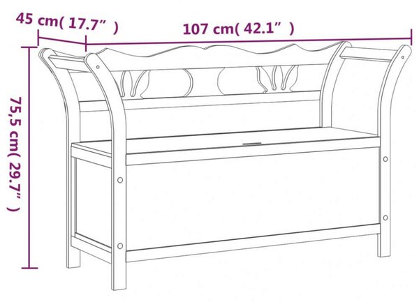 VidaXL Fenyőfa Pad Tárolóval - Fekete - 107x45x75,5 cm