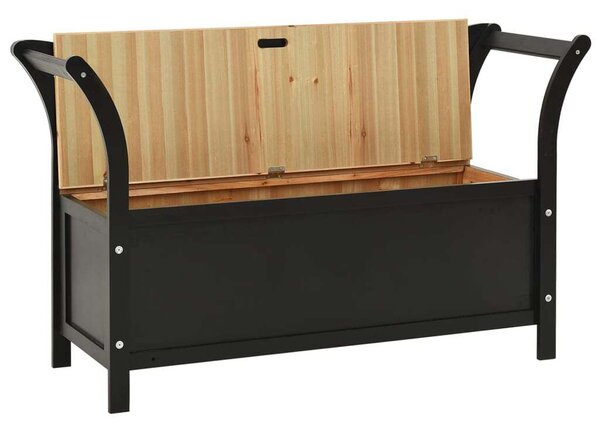 VidaXL Fenyőfa Pad Tárolóval - Fekete - 107x45x75,5 cm
