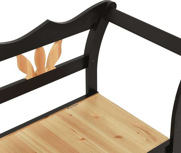 VidaXL Fenyőfa Pad Tárolóval - Fekete - 107x45x75,5 cm
