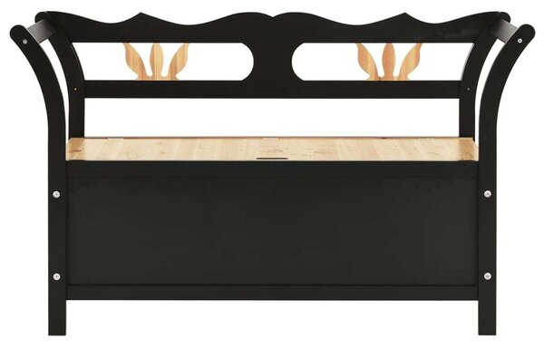 VidaXL Fenyőfa Pad Tárolóval - Fekete - 107x45x75,5 cm