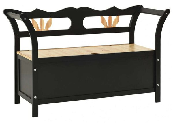 VidaXL Fenyőfa Pad Tárolóval - Fekete - 107x45x75,5 cm