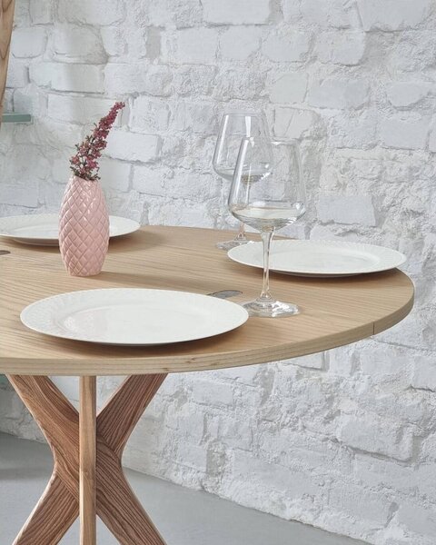 Kerek bővíthető étkezőasztal kőrisfa dekoros asztallappal 45x90 cm Jubi – Ragaba