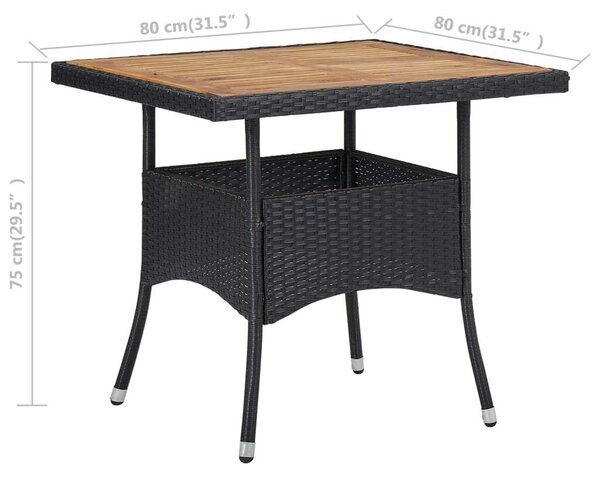 Polyrattan Kültéri Étkezőasztal - Akácfa - 80x80 cm
