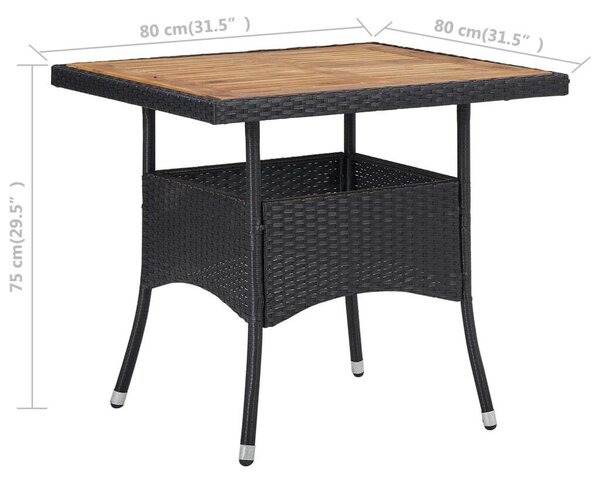 Polyrattan Kültéri Étkezőasztal - Akácfa - 80x80 cm