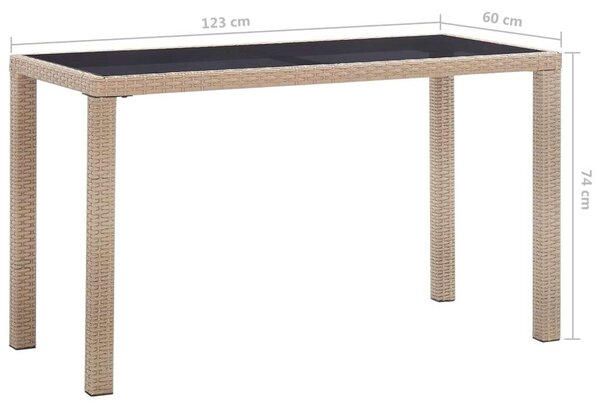 Bézs polyrattan kerti asztal 123 x 60 x 74 cm