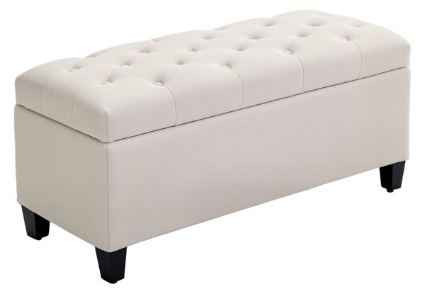 HOMCOM Tárolópad kárpitozott pad vászonhatásúval, 100 x 40 x 44 cm, krémfehér