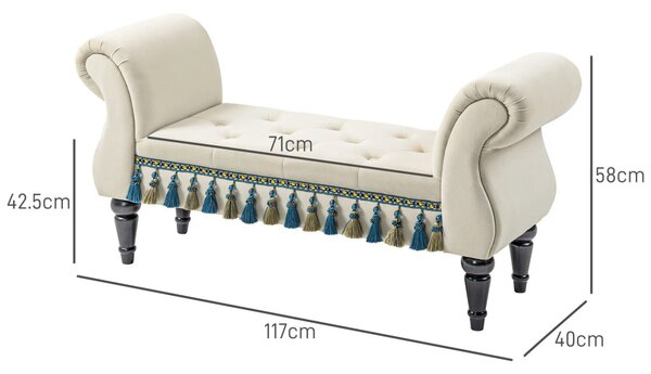 Kárpitozott pad, ülőfelülettel, vintage dizájn, 150 kg-ig, 117x40x58 cm, bézs