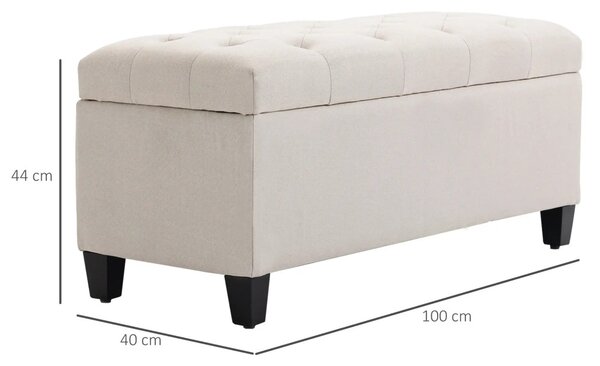 HOMCOM Tárolópad kárpitozott pad vászonhatásúval, 100 x 40 x 44 cm, krémfehér
