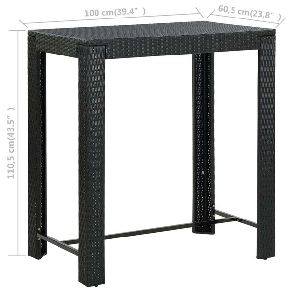 Fekete polyrattan kerti bárasztal 100 x 60,5 x 110,5 cm