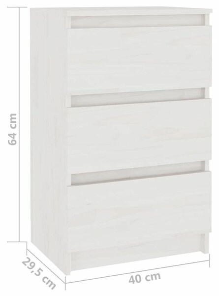 Fenyőfa Éjjeliszekrény - 2 db - Fehér - 40x29,5x64 cm
