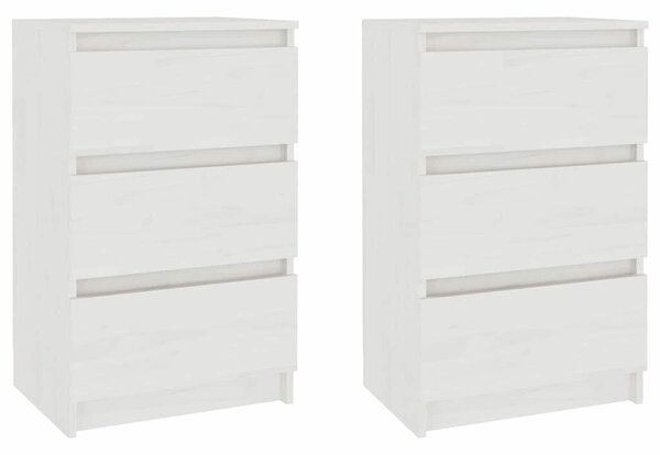 Fenyőfa Éjjeliszekrény - 2 db - Fehér - 40x29,5x64 cm
