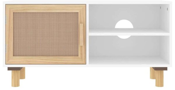 Fenyő-Rattan TV Szekrény - Fehér - 80x30x40 cm