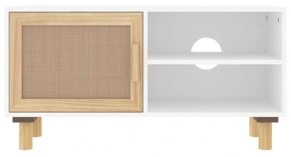 Fenyő-Rattan TV Szekrény - Fehér - 80x30x40 cm