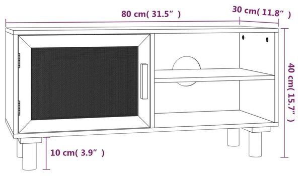 Fenyő-Rattan TV Szekrény - Fehér - 80x30x40 cm