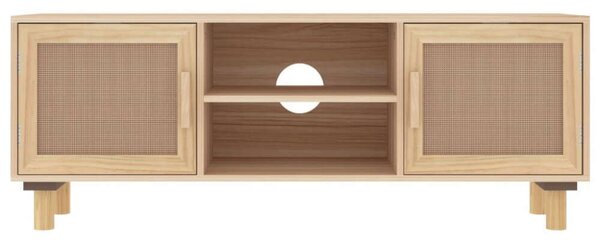 Barna fenyőfa és természetes rattan tv-szekrény 105x30x40 cm