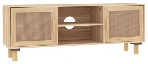 Barna fenyőfa és természetes rattan tv-szekrény 105x30x40 cm