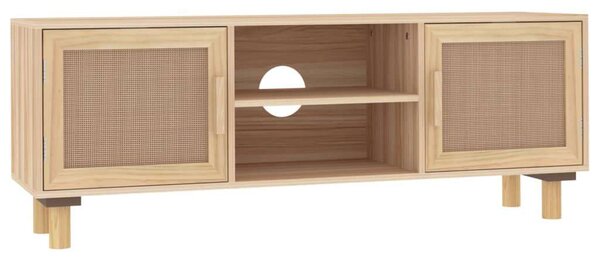 Barna fenyőfa és természetes rattan tv-szekrény 105x30x40 cm