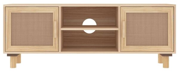 Barna fenyőfa és természetes rattan tv-szekrény 105x30x40 cm