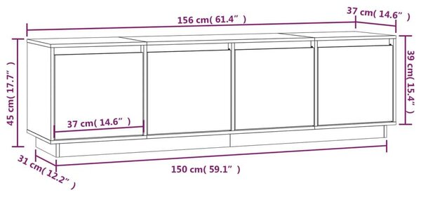 VIDAXL Fehér Tömör Fenyőfa TV-szekrény - 156x37x45 cm