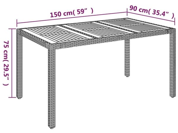 Fekete polyrattan falapos kerti asztal 150 x 90 x 75 cm