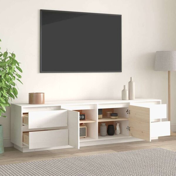 VIDAXL - Fehér Tömör Fenyőfa TV Szekrény - 176x37x47,5 cm