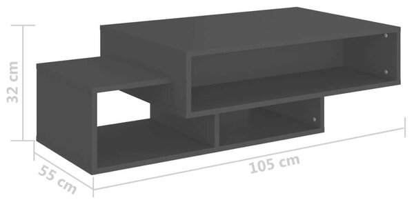 Modern Dohányzóasztal - Fekete - 3 Rekeszes - 105x55x32 cm