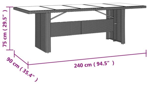 VidaXL Kerti Asztal - Polyrattan - Üveglap - 240x90 cm