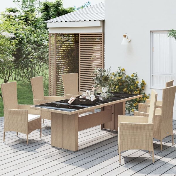 VidaXL Kerti Asztal - Polyrattan - Üveglap - 240x90 cm