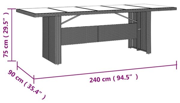 VidaXL Kerti Asztal - Polyrattan - Üveglap - 240x90 cm