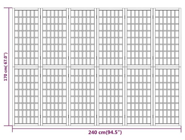 VidaXL Japán Paraván - 6 Panel - Fehér - 240x170 cm