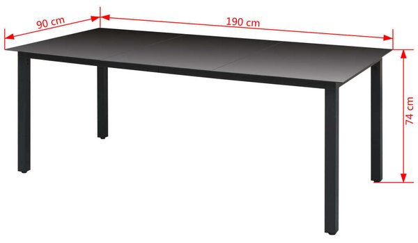 Kerti Asztal - Alumínium Üveg - Fekete - 190x90x74 cm