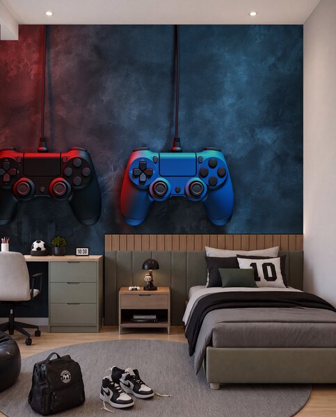 Fotótapéta fekete és kék DualShock sötét alapon, Fotótapéta tini szoba, w01189 : Uwalls.hu