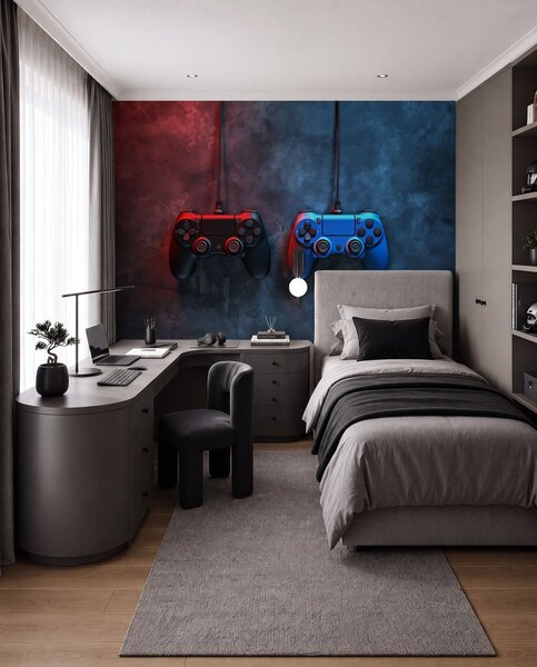 Fotótapéta fekete és kék DualShock sötét alapon, Fotótapéta tini szoba, w01189 : Uwalls.hu