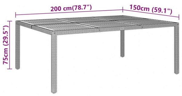 Akácfa-Polyrattan Kerti Asztal - Szürke - 200x150cm