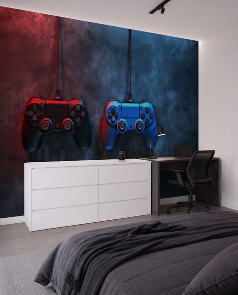 Fotótapéta fekete és kék DualShock sötét alapon, Fotótapéta tini szoba, w01189 : Uwalls.hu