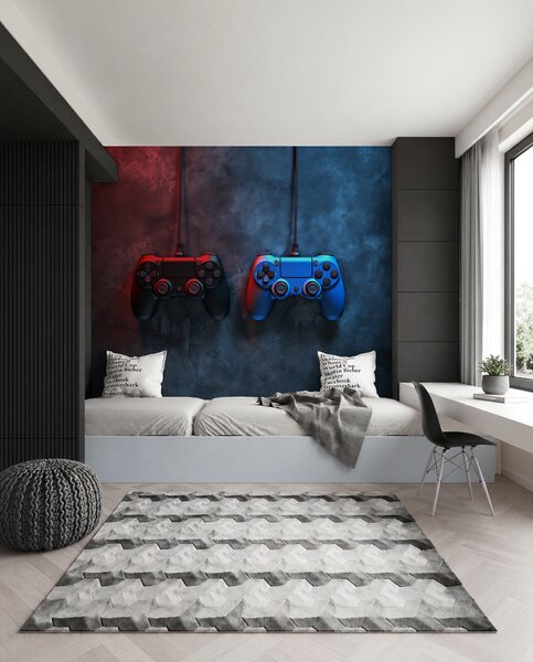 Fotótapéta fekete és kék DualShock sötét alapon, Fotótapéta tini szoba, w01189 : Uwalls.hu