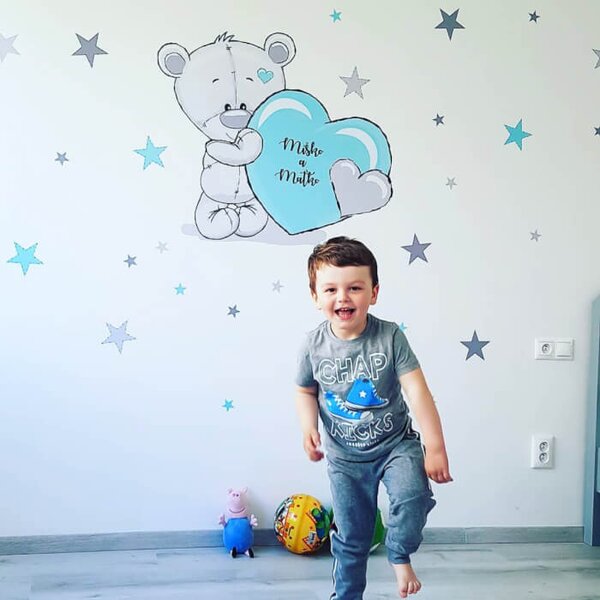 INSPIO - átragasztható textil matrica - Gyerek falmatrica - Kék maci