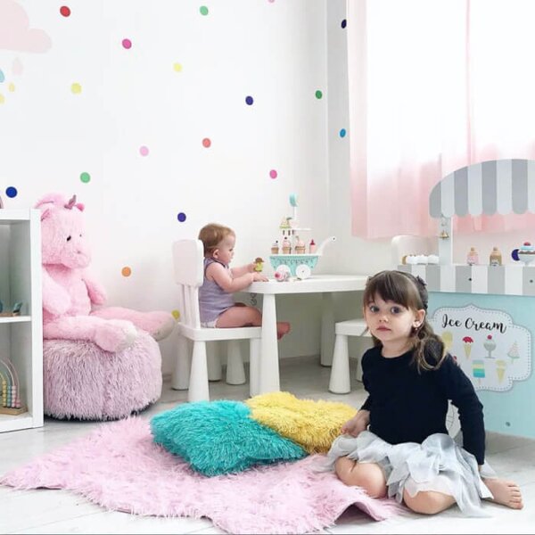INSPIO - átragasztható textil matrica - Pöttyös fal pasztell színben