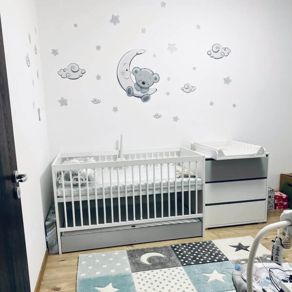 INSPIO - átragasztható textil matrica - Gyerekszoba falmatrica - Szürke maci