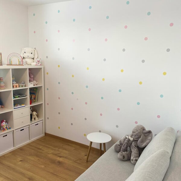 INSPIO - átragasztható textil matrica - Pöttyös fal pasztell színben