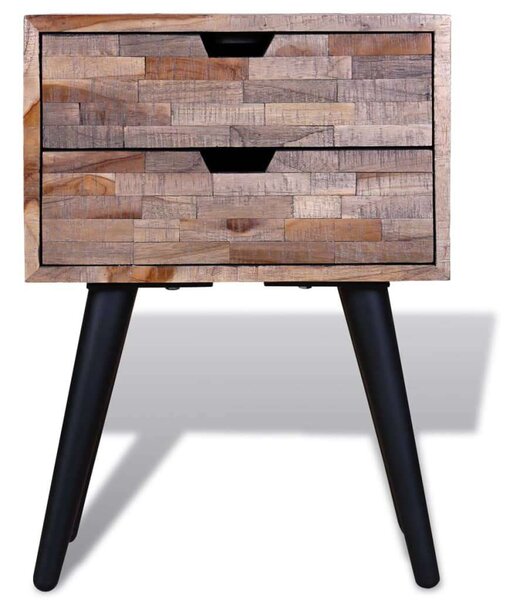 Újrahasznosított Tíkfa Éjjeliszekrény - 2 Fiókos - 42x31x60 cm